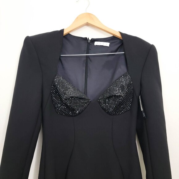 AREA Crystal-Embellished Stretch-Twill Midi Dress in Black 8 NWT - Picture 5 of 12